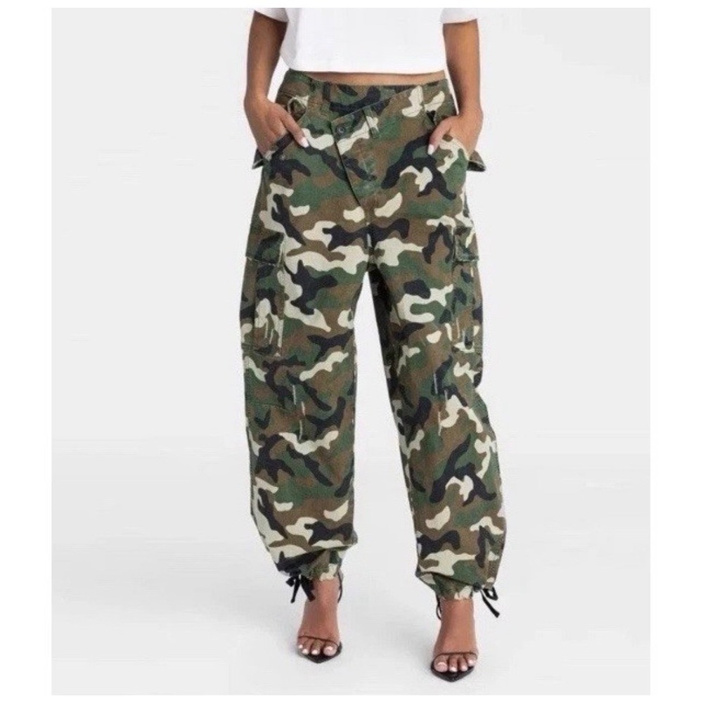 KBB Kahlana Barfield Brown Target Camo Cargo Pants Asymmetric Waist Green Large - Picture 2 of 4
